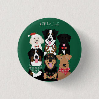 Badge Rond 2,50 Cm Joyeux Pawlidays Mignons Chiens de Noël