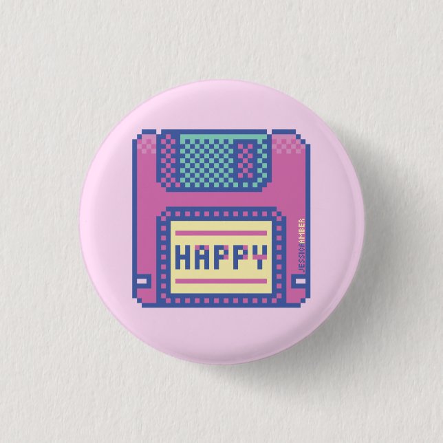 Badge Rond 2,50 Cm Joyeux Pink Blue Pixel Art 90s Disquette (Devant)