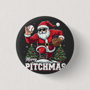 Badge Rond 2,50 Cm Joyeux Pitchmas Noël Amateur de baseball Père Noël