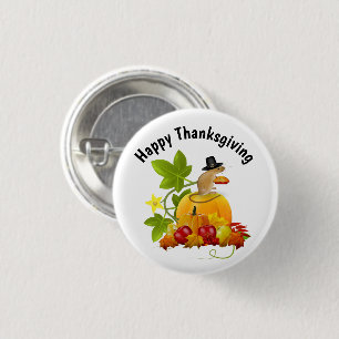Badge Rond 2,50 Cm Joyeux Thanksgiving avec une souris pèlerin mignon