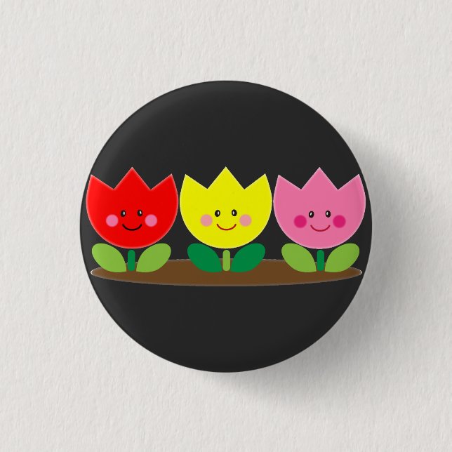 Badge Rond 2,50 Cm Joyeux visage Tulip Fleurs Jardin art (Devant)