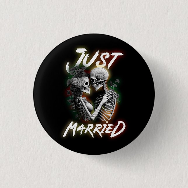 Badge Rond 2,50 Cm Just Married Halloween Skeleton Bride And Groom We (Devant)