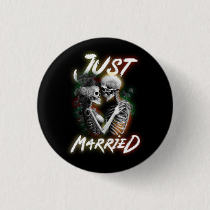 Badge Rond 2,50 Cm Just Married Halloween Skeleton Bride And Groom We