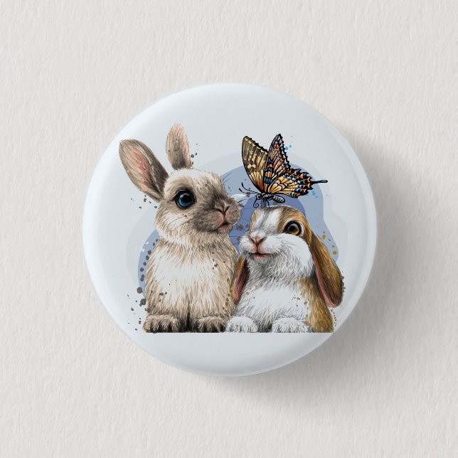 Badge Rond 2,50 Cm Juste Amour Lapins   (Devant)