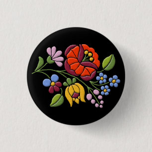 Badge Rond 2,50 Cm Kalocsa Embroidery - Hungarian Folk Art black bg.