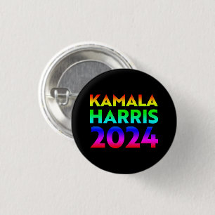 Badge Rond 2,50 Cm Kamala Harris 2024 arc-en-ciel typographie orgueil