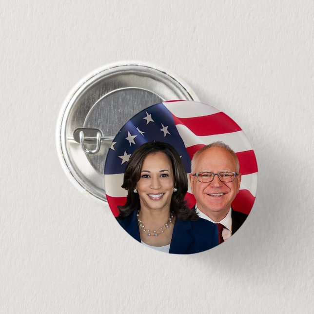 Badge Rond 2,50 Cm Kamala Harris et Tim Walz (Devant & derrière)