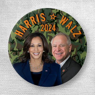Badge Rond 2,50 Cm Kamala Harris Tim Walz Président Vice-Photos Camo
