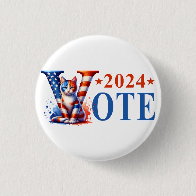 Badge Rond 2,50 Cm Kamala Harris Vote 2024 Cat Patriotic (Devant)