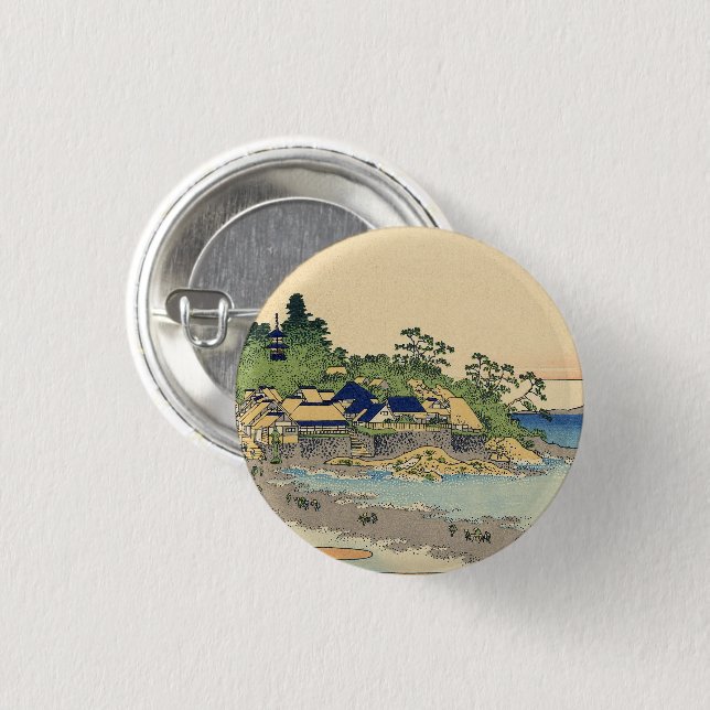 Badge Rond 2,50 Cm Katsushika Hokusai Enoshima dans la province de Sa (Devant & derrière)