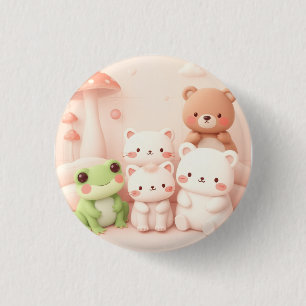 Badge Rond 2,50 Cm Kawaii Forest Friends Ours Grenouille et Lapin Nur