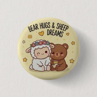 Badge Rond 2,50 Cm Kawaii ours et mouton meilleurs amis joli pin bout