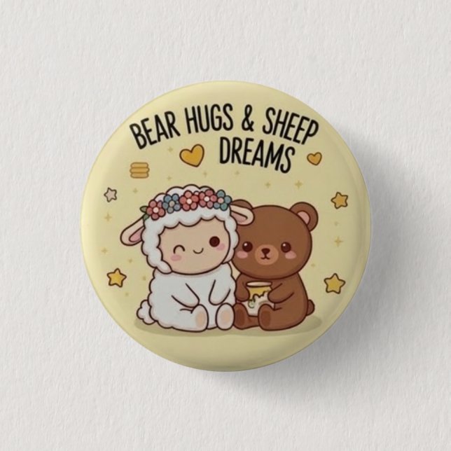 Badge Rond 2,50 Cm Kawaii ours et mouton meilleurs amis joli pin bout (Devant)