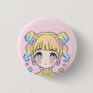 Badge Rond 2,50 Cm Kawaii Pastel Star Girl Portrait