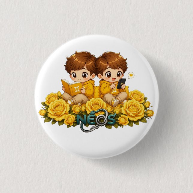Badge Rond 2,50 Cm Kawaii Zodiac Neos Gémeaux (Devant)