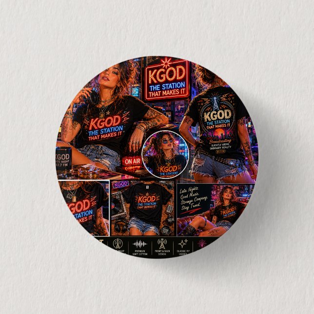 Badge Rond 2,50 Cm KGOD Radio Late Night  (Devant)