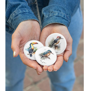 Badge Rond 2,50 Cm Kingfisher assis sur une succursale personnalisabl