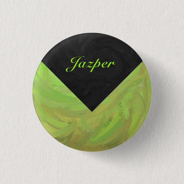 Badge Rond 2,50 Cm Kiwi Bash Vert et noir Monogramme (Devant)