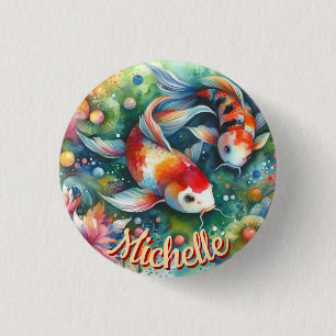 Badge Rond 2,50 Cm Koi Poisson Whimsical Aquarelle Orange Personnalis
