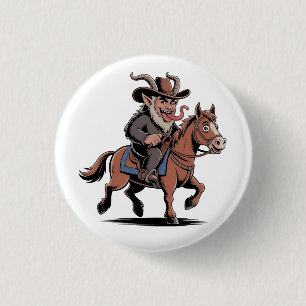 Badge Rond 2,50 Cm Krampus Cowboy de Noël Équitation Western Noël MAL