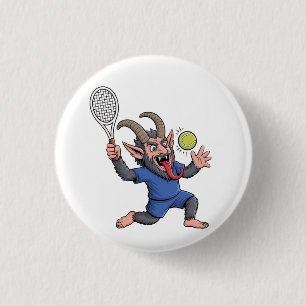 Badge Rond 2,50 Cm Krampus effrayant jouant au tennis Noël