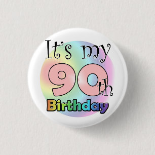 Badge Rond 2,50 Cm La 90e anniversaire de l'enfant (rose)