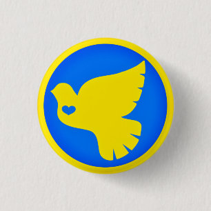 Badge Rond 2,50 Cm La colombe de la paix - Drapeau de l'Ukraine - Lib