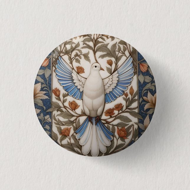 Badge Rond 2,50 Cm La colombe paisible William Morris Inspiré Floral (Devant)