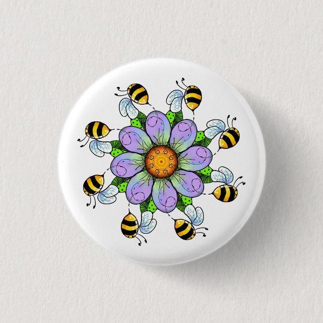 Badge Rond 2,50 Cm La fleur et les abeilles (Devant)