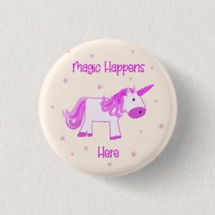 Badge Rond 2,50 Cm La magie s'installe ici Bouton Unicorn