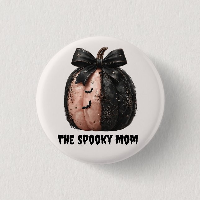 Badge Rond 2,50 Cm La maman Éffrayante Citrouille d'Halloween (Devant)