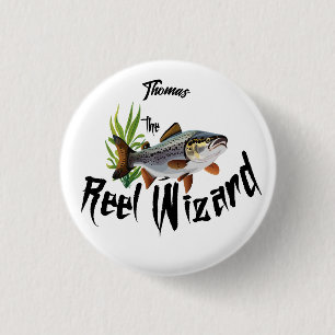 Badge Rond 2,50 Cm La truite arc-en-ciel Reel Wizard