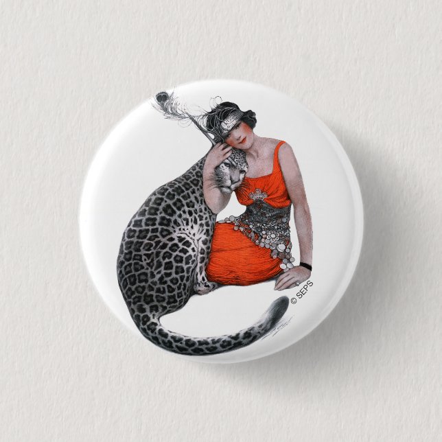 Badge Rond 2,50 Cm Lady et Leopard (Devant)
