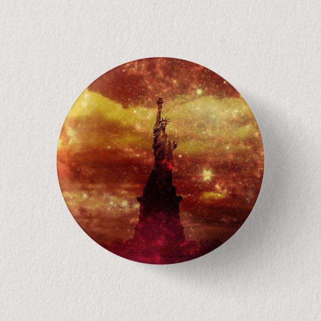 Badge Rond 2,50 Cm Lady Liberty étoiles rouges et jaunes (Devant)