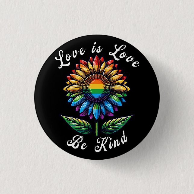 Badge Rond 2,50 Cm L'amour est l'amour Rainbow Sunflower LGBT+ Gay Le (Devant)