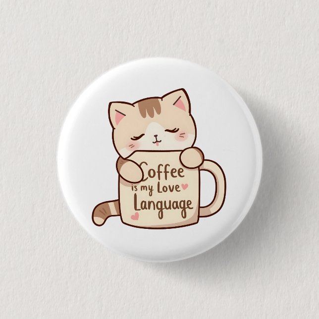 Badge Rond 2,50 Cm Langage d'amour Café Chat Mignon (Devant)