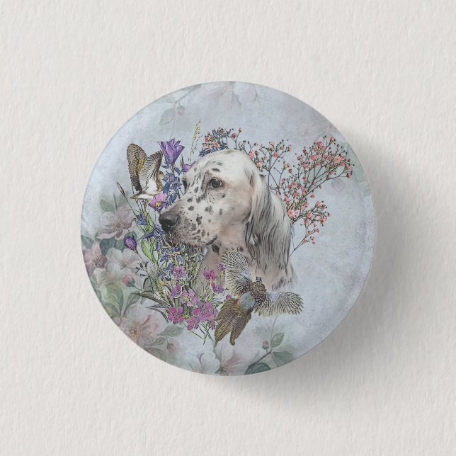 Badge Rond 2,50 Cm L'Anglais Setter Portrait, art (Devant)