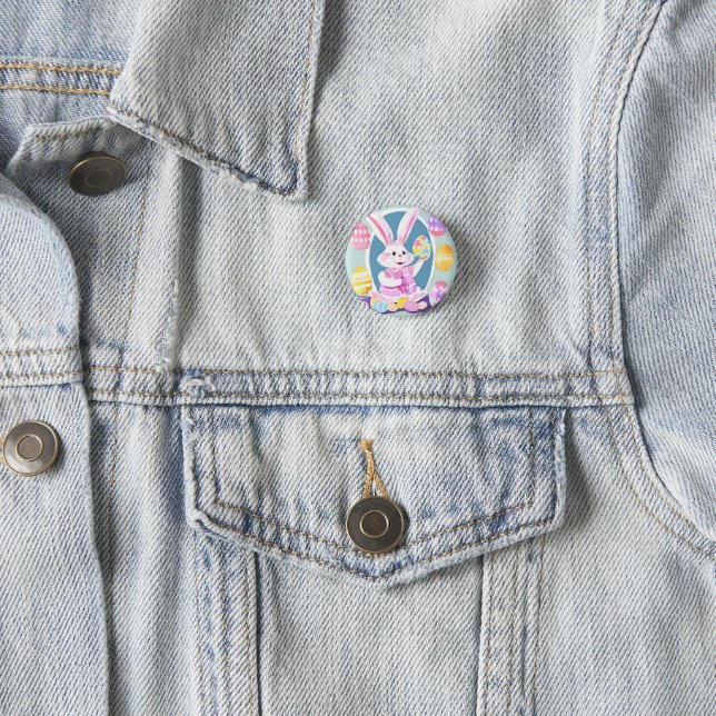 Badge Rond 2,50 Cm lapin avec oeufs de pâques (En situation)
