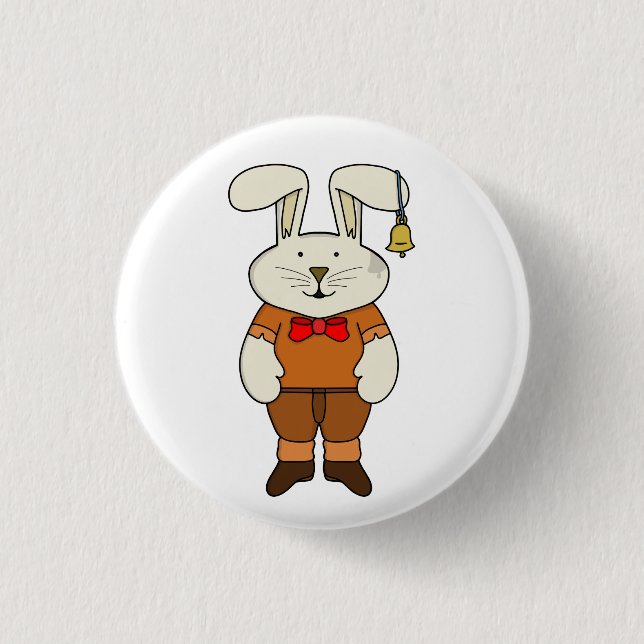 Badge Rond 2,50 Cm Lapin avec une cloche à l'oreille (Devant)