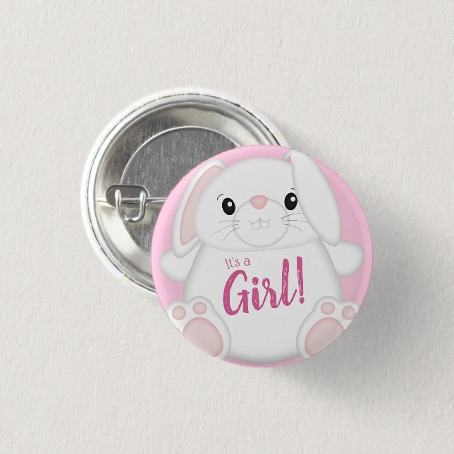 Badge Rond 2,50 Cm Lapin Baby shower rose (Devant & derrière)