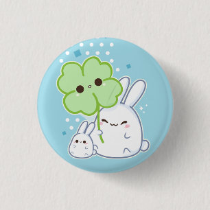 Badge Rond 2,50 Cm Lapin blanc mignon avec le trèfle de kawaii
