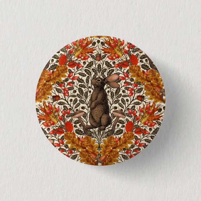 Badge Rond 2,50 Cm Lapin d'automne sur blanc (Devant)