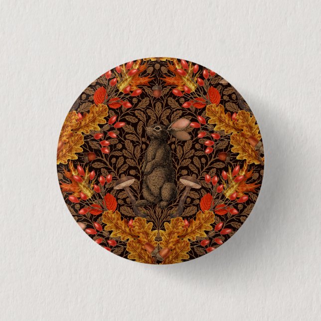 Badge Rond 2,50 Cm Lapin d'automne sur brun (Devant)
