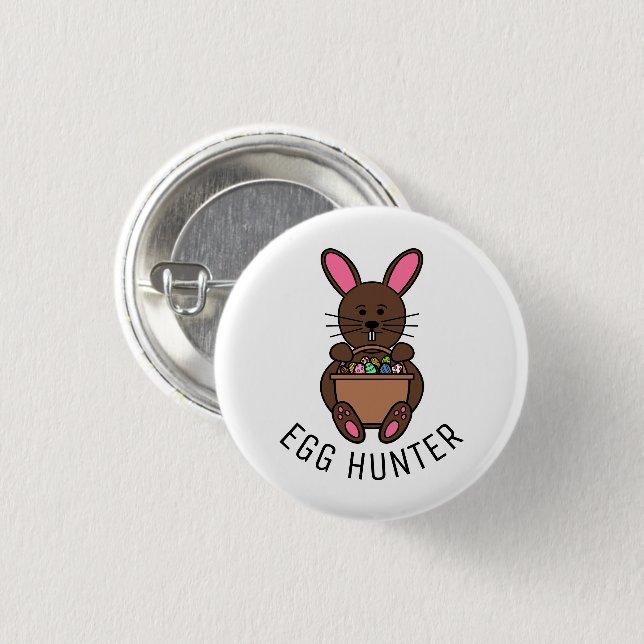 Badge Rond 2,50 Cm Lapin de Pâques Brown, Chasseur d'Oeufs (Devant & derrière)