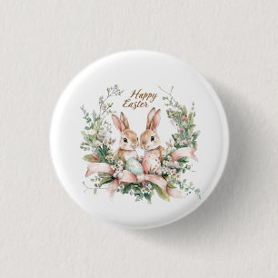 Badge Rond 2,50 Cm Lapin de Pâques, Oeuf et couronne