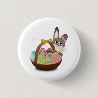 Badge Rond 2,50 Cm Lapin Et Oeufs De Pâques Colorés