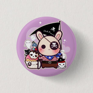 Badge Rond 2,50 Cm Lapin mignon de pirate avec le petit gâteau et le