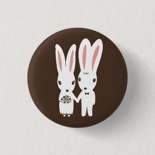 Badge Rond 2,50 Cm Lapins de mariage - Mariée et marié mignons