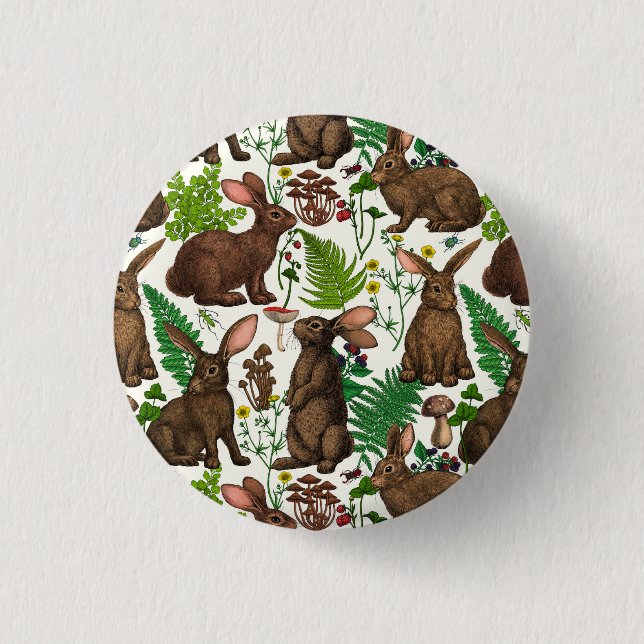 Badge Rond 2,50 Cm Lapins et flore boisée 4 (Devant)