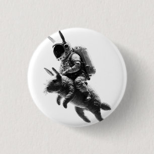 Badge Rond 2,50 Cm L'astronaute Bunny chevauchant un lapin dans l'esp